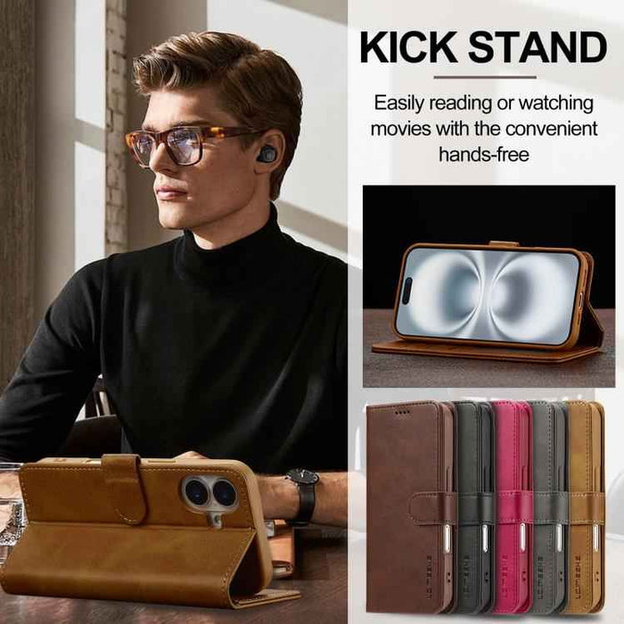 LC.IMEEKE Calf Texture Horizontal Flip Leather Case For iPhone 17(Yellow)