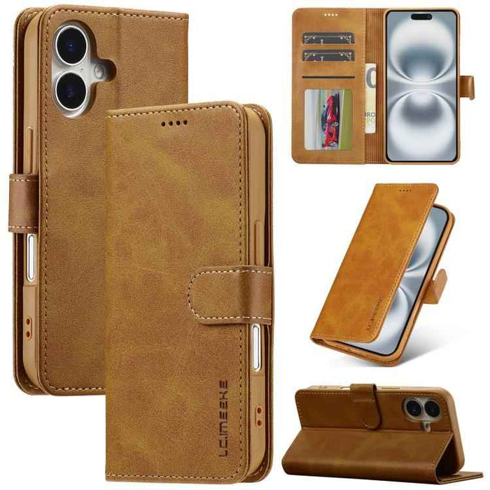 LC.IMEEKE Calf Texture Horizontal Flip Leather Case For iPhone 17(Yellow)
