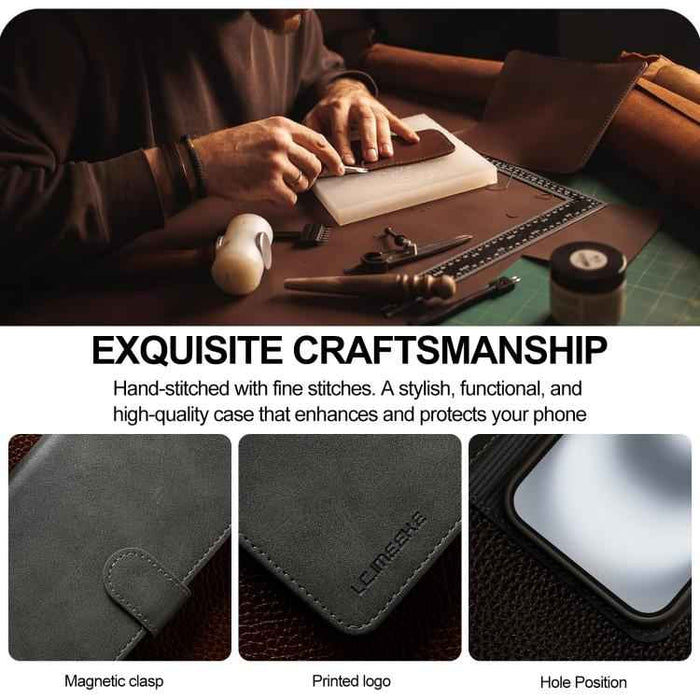 LC.IMEEKE Calf Texture Horizontal Flip Leather Case For iPhone 17(Grey)