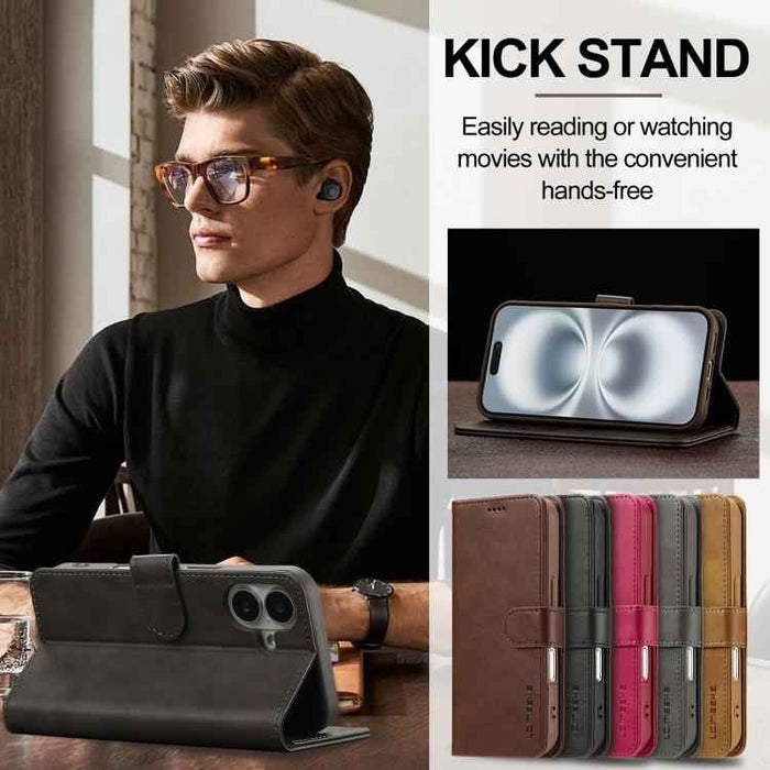 LC.IMEEKE Calf Texture Horizontal Flip Leather Case For iPhone 17(Grey)