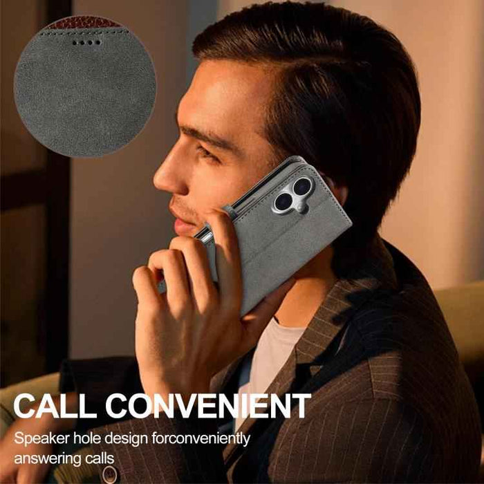 LC.IMEEKE Calf Texture Horizontal Flip Leather Case For iPhone 17(Grey)