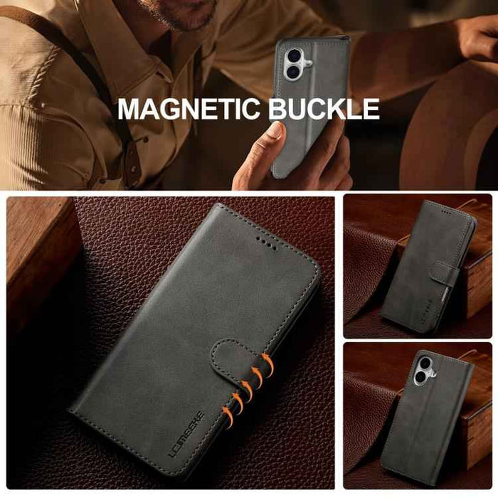 LC.IMEEKE Calf Texture Horizontal Flip Leather Case For iPhone 17(Grey)