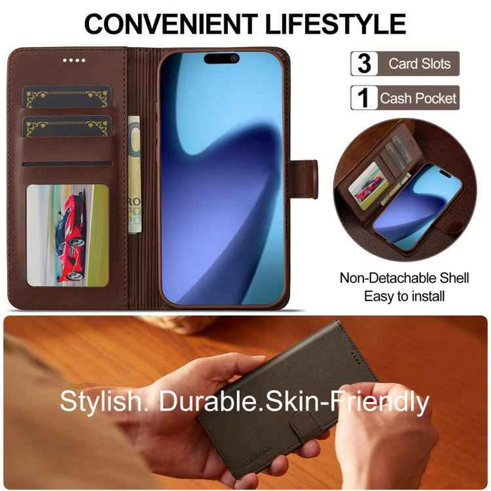 LC.IMEEKE Calf Texture Horizontal Flip Leather Case For iPhone 17 Air(Brown)