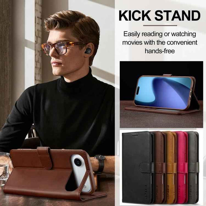 LC.IMEEKE Calf Texture Horizontal Flip Leather Case For iPhone 17 Air(Brown)