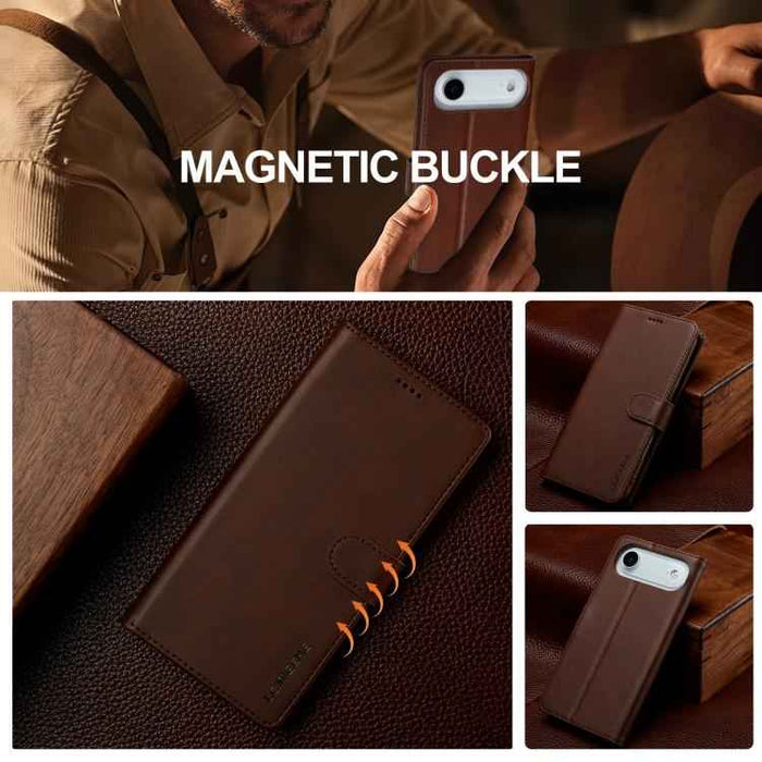 LC.IMEEKE Calf Texture Horizontal Flip Leather Case For iPhone 17 Air(Brown)