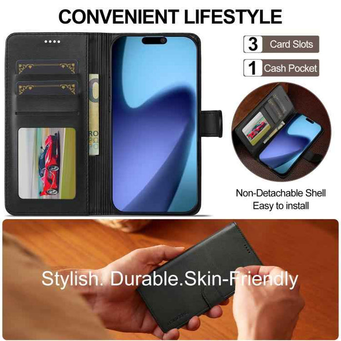 LC.IMEEKE Calf Texture Horizontal Flip Leather Case For iPhone 17 Air(Black)