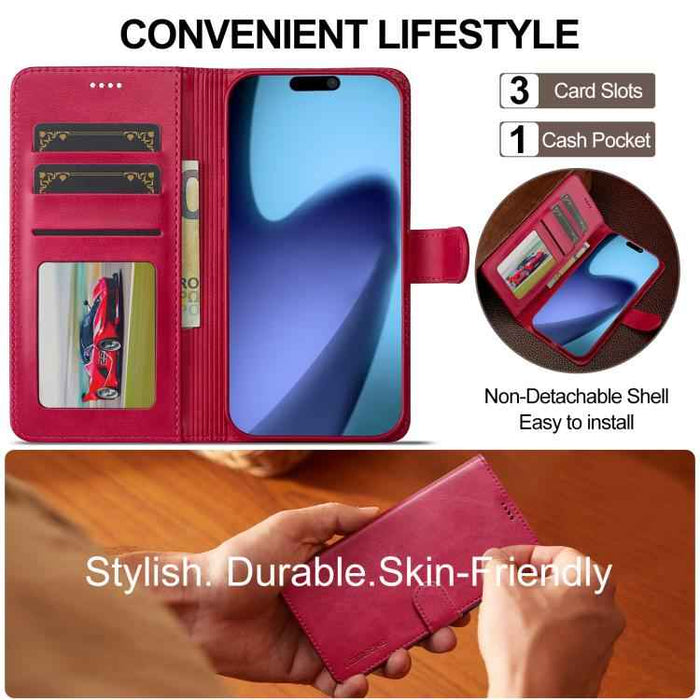LC.IMEEKE Calf Texture Horizontal Flip Leather Case For iPhone 17 Air(Red)