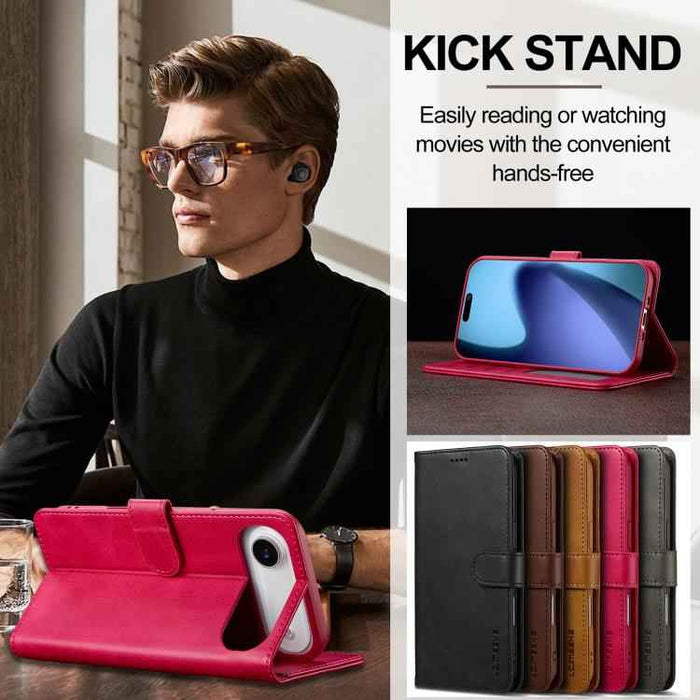 LC.IMEEKE Calf Texture Horizontal Flip Leather Case For iPhone 17 Air(Red)