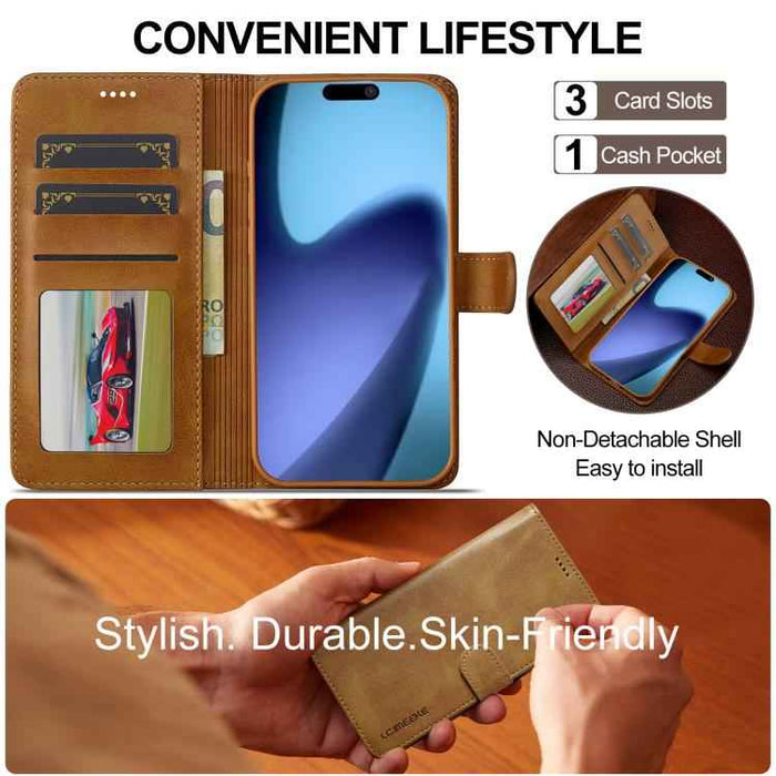 LC.IMEEKE Calf Texture Horizontal Flip Leather Case For iPhone 17 Air(Yellow)