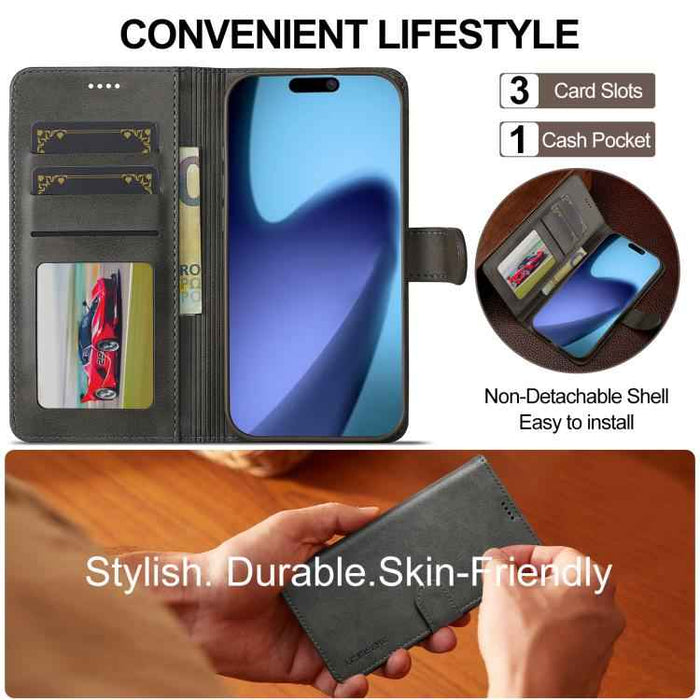 LC.IMEEKE Calf Texture Horizontal Flip Leather Case For iPhone 17 Air(Grey)