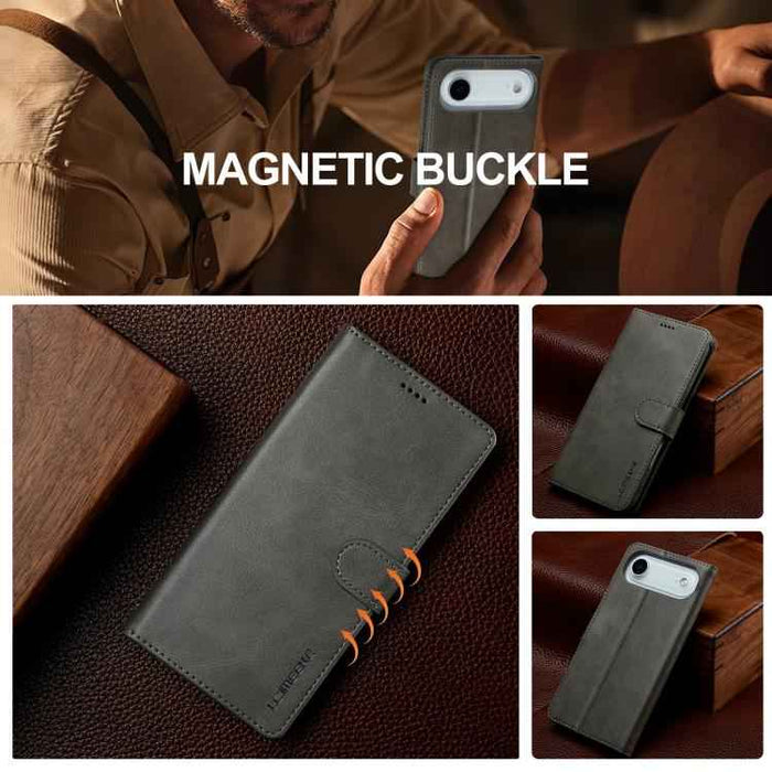LC.IMEEKE Calf Texture Horizontal Flip Leather Case For iPhone 17 Air(Grey)