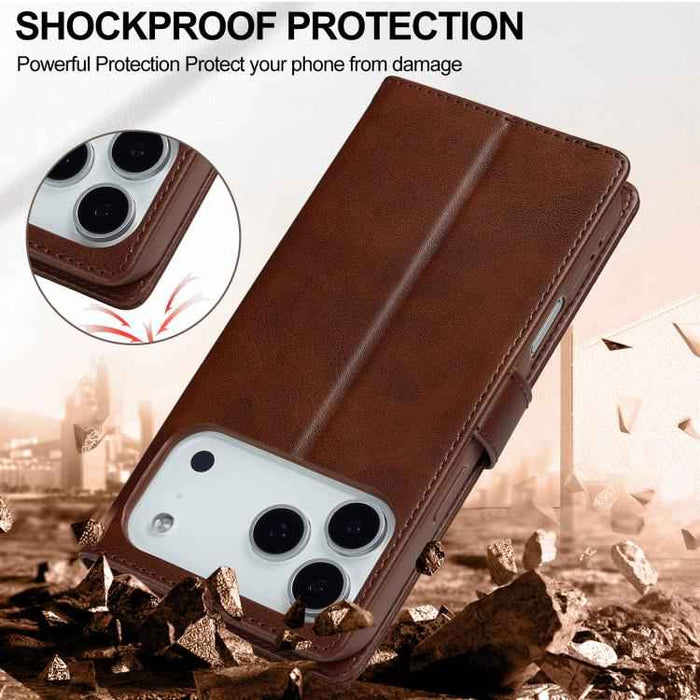LC.IMEEKE Calf Texture Horizontal Flip Leather Case For iPhone 17 Pro Max(Brown)