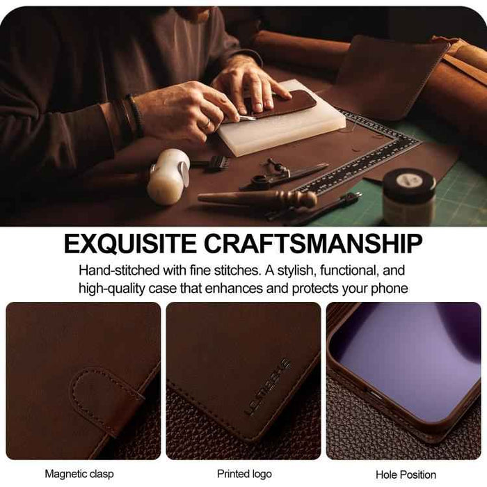 LC.IMEEKE Calf Texture Horizontal Flip Leather Case For iPhone 17 Pro Max(Brown)