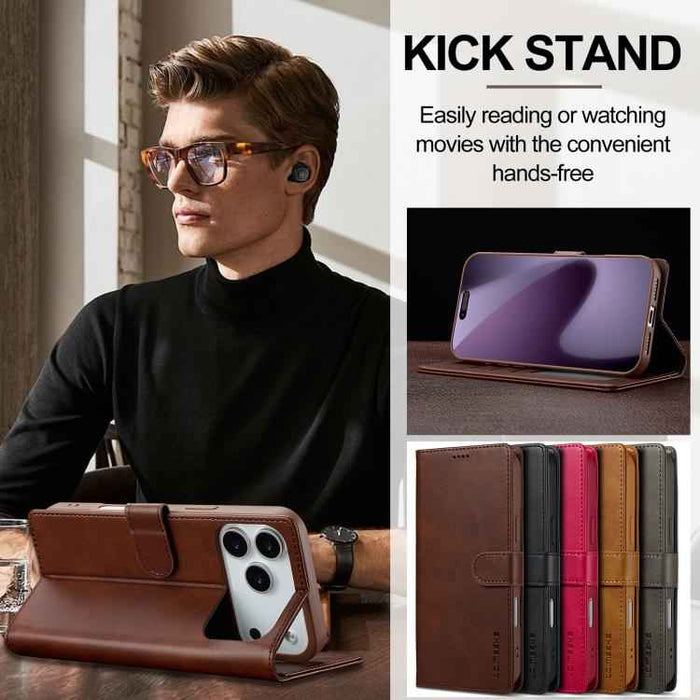 LC.IMEEKE Calf Texture Horizontal Flip Leather Case For iPhone 17 Pro Max(Brown)