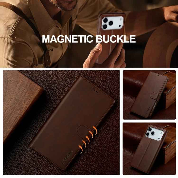 LC.IMEEKE Calf Texture Horizontal Flip Leather Case For iPhone 17 Pro Max(Brown)