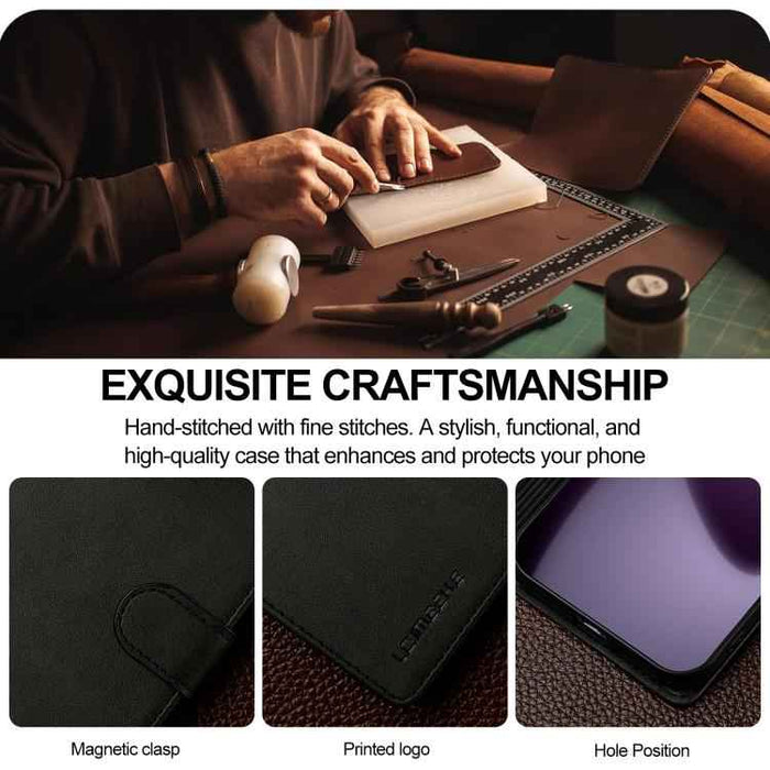 LC.IMEEKE Calf Texture Horizontal Flip Leather Case For iPhone 17 Pro Max(Black)