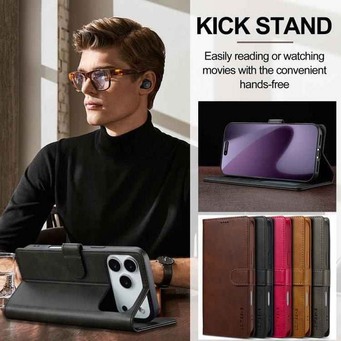 LC.IMEEKE Calf Texture Horizontal Flip Leather Case For iPhone 17 Pro Max(Black)