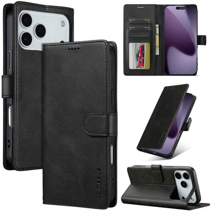 LC.IMEEKE Calf Texture Horizontal Flip Leather Case For iPhone 17 Pro Max(Black)