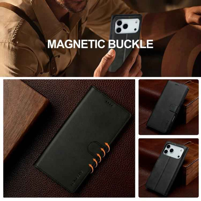 LC.IMEEKE Calf Texture Horizontal Flip Leather Case For iPhone 17 Pro Max(Black)