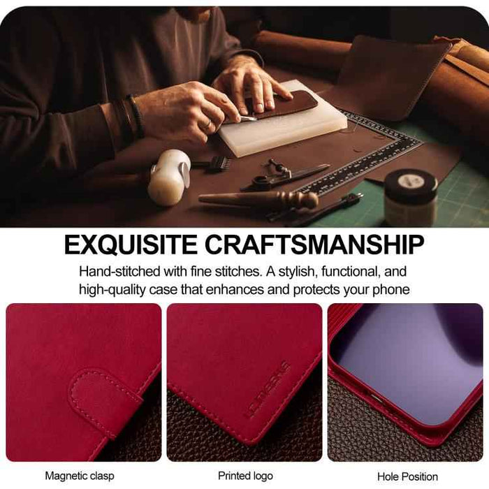LC.IMEEKE Calf Texture Horizontal Flip Leather Case For iPhone 17 Pro Max(Red)