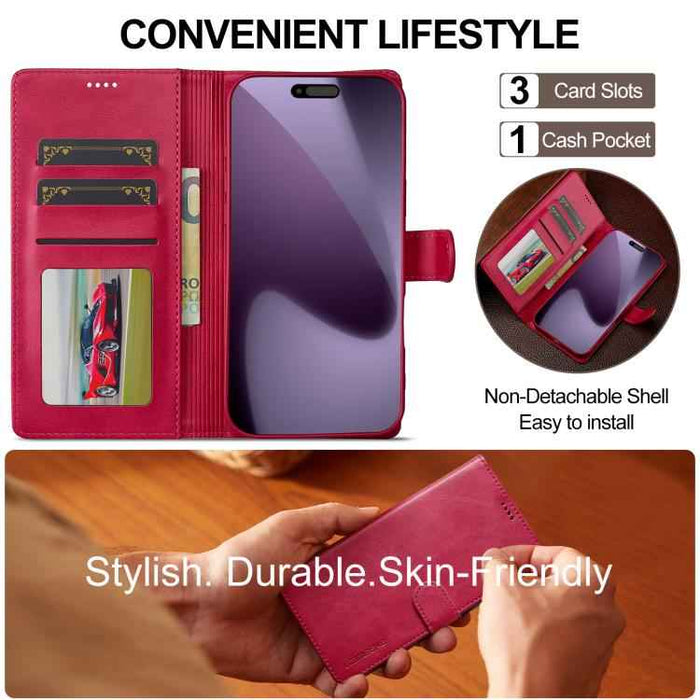 LC.IMEEKE Calf Texture Horizontal Flip Leather Case For iPhone 17 Pro Max(Red)