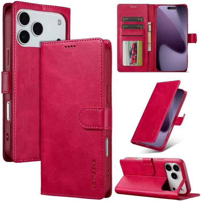 LC.IMEEKE Calf Texture Horizontal Flip Leather Case For iPhone 17 Pro Max(Red)