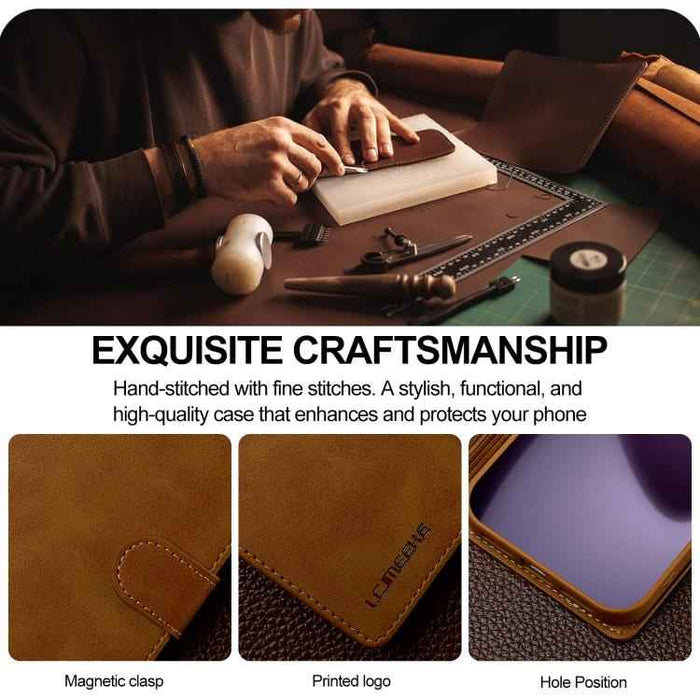 LC.IMEEKE Calf Texture Horizontal Flip Leather Case For iPhone 17 Pro Max(Yellow)