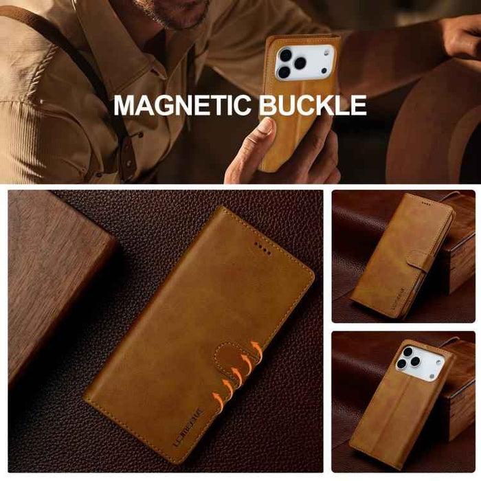 LC.IMEEKE Calf Texture Horizontal Flip Leather Case For iPhone 17 Pro Max(Yellow)