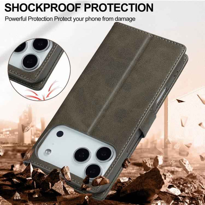 LC.IMEEKE Calf Texture Horizontal Flip Leather Case For iPhone 17 Pro Max(Grey)