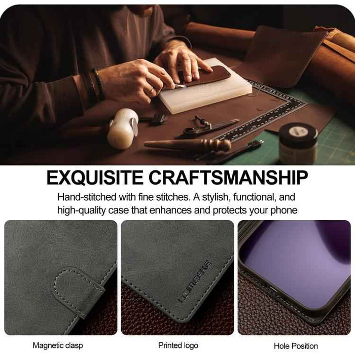 LC.IMEEKE Calf Texture Horizontal Flip Leather Case For iPhone 17 Pro Max(Grey)