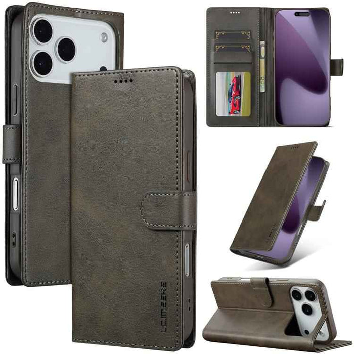 LC.IMEEKE Calf Texture Horizontal Flip Leather Case For iPhone 17 Pro Max(Grey)