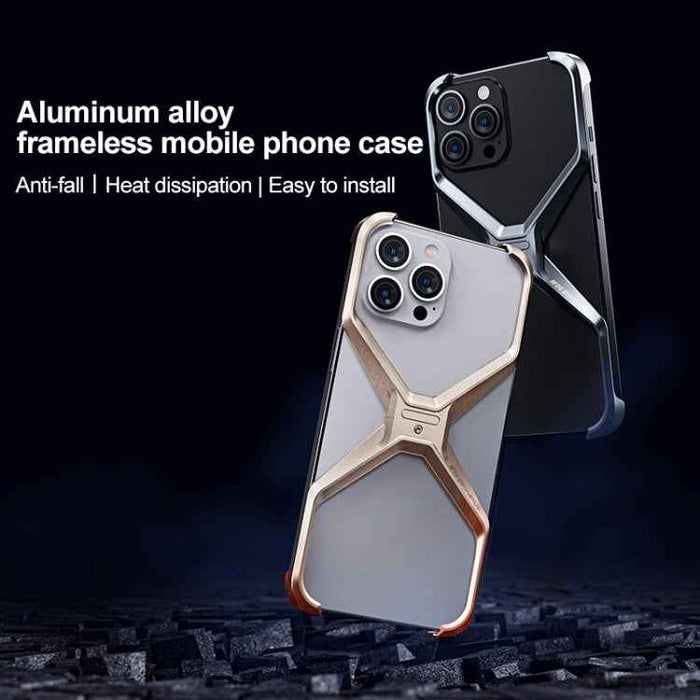 For iPhone 15 Pro Max Frameless X-shaped Metal Phone Case(Grey)