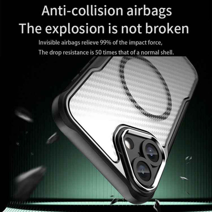 For iPhone 16 Carbon Fiber Texture MagSafe Translucent Phone Case(Black)