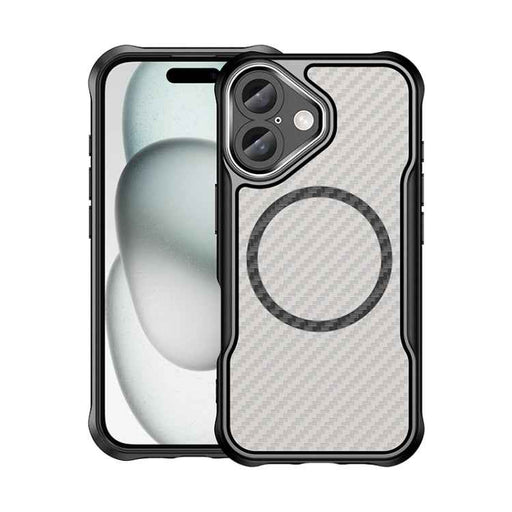 For iPhone 16 Carbon Fiber Texture MagSafe Translucent Phone Case(Black)