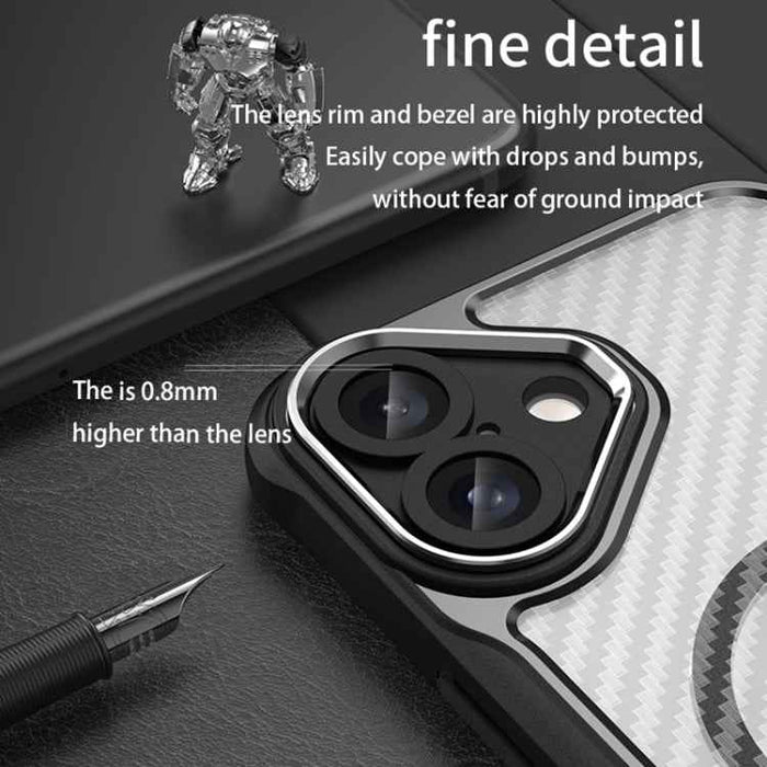 For iPhone 16 Carbon Fiber Texture MagSafe Translucent Phone Case(Black)