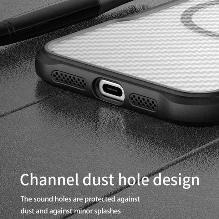 For iPhone 16 Carbon Fiber Texture MagSafe Translucent Phone Case(Black)