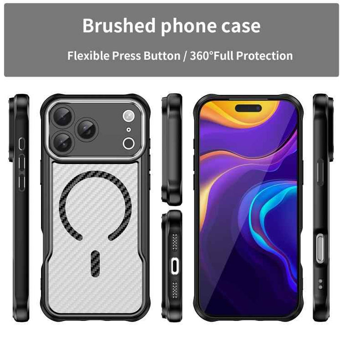 For iPhone 17 Pro Max Carbon Fiber Texture MagSafe Translucent Phone Case(Black)