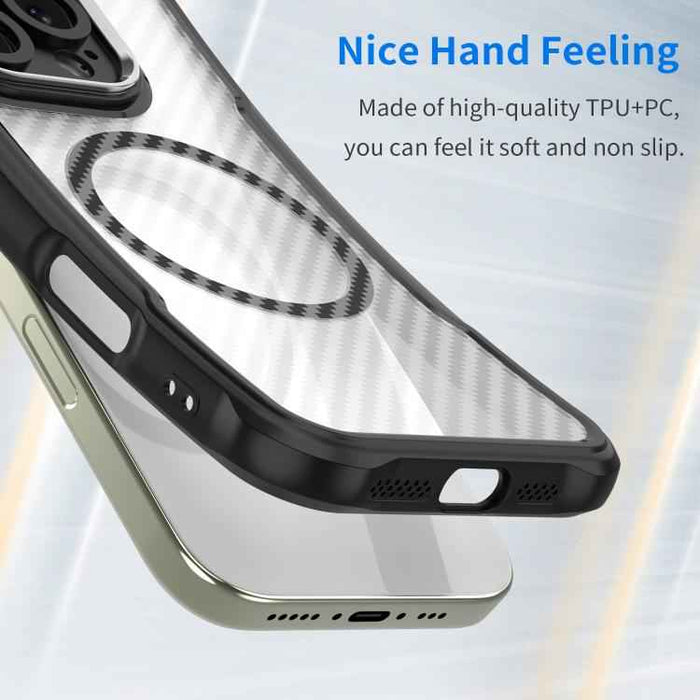 For iPhone 17 Pro Max Carbon Fiber Texture MagSafe Translucent Phone Case(Black)