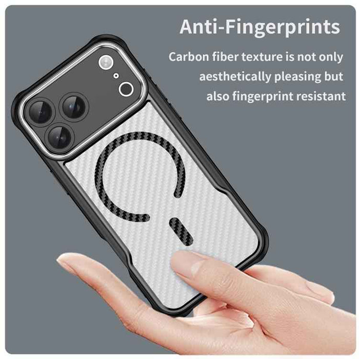 For iPhone 17 Pro Max Carbon Fiber Texture MagSafe Translucent Phone Case(Black)