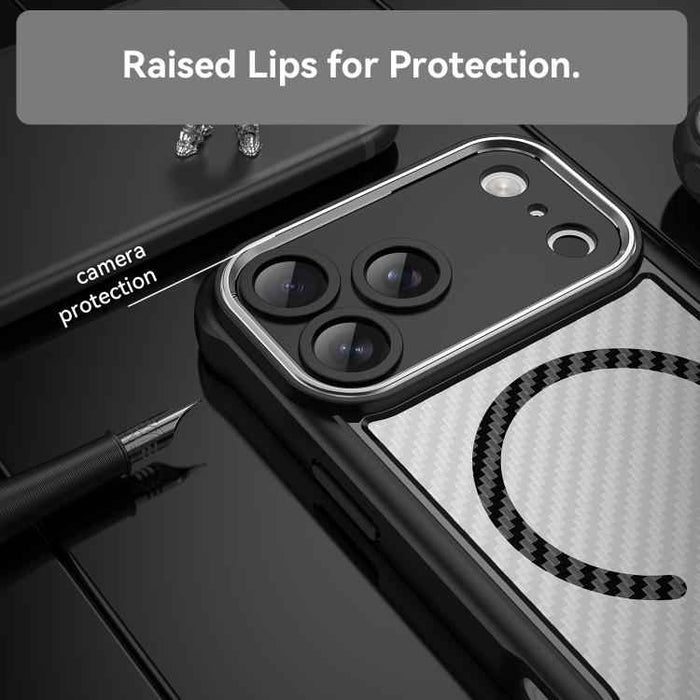 For iPhone 17 Pro Max Carbon Fiber Texture MagSafe Translucent Phone Case(Black)