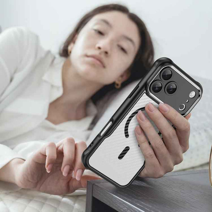For iPhone 17 Pro Max Carbon Fiber Texture MagSafe Translucent Phone Case(Black)