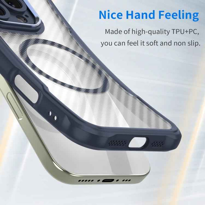 For iPhone 17 Pro Max Carbon Fiber Texture MagSafe Translucent Phone Case(Blue)