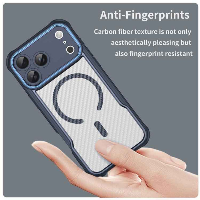For iPhone 17 Pro Max Carbon Fiber Texture MagSafe Translucent Phone Case(Blue)