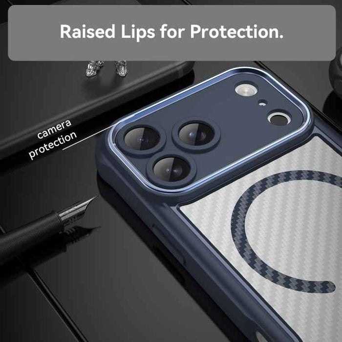 For iPhone 17 Pro Max Carbon Fiber Texture MagSafe Translucent Phone Case(Blue)