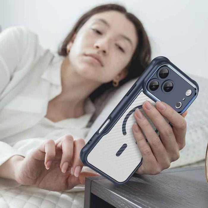 For iPhone 17 Pro Max Carbon Fiber Texture MagSafe Translucent Phone Case(Blue)