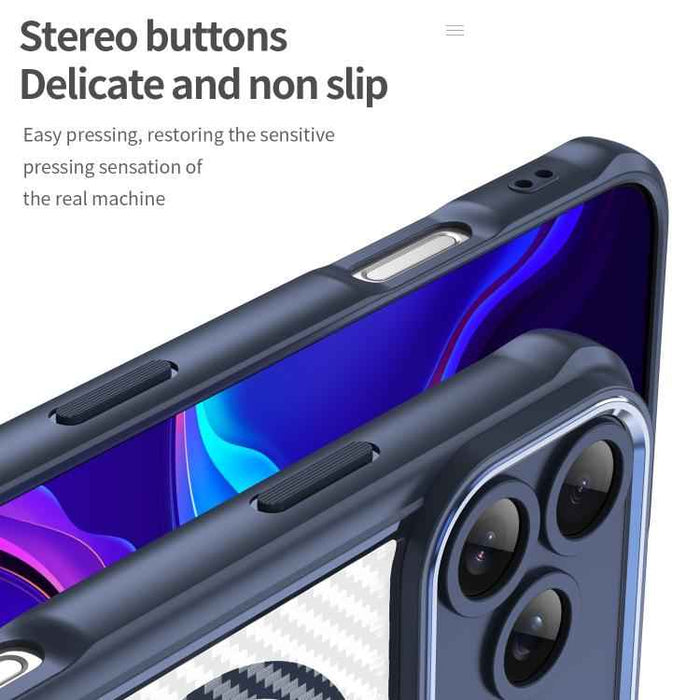 For iPhone 17 Pro Max Carbon Fiber Texture MagSafe Translucent Phone Case(Blue)