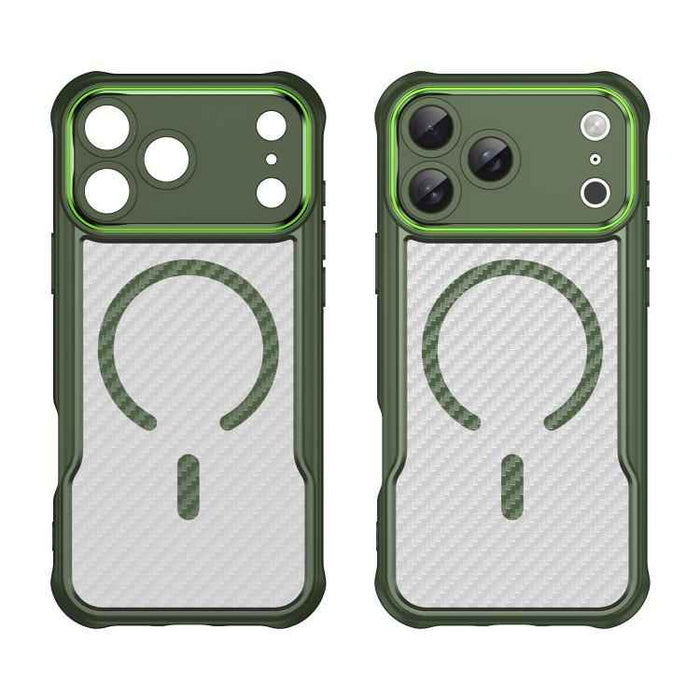 For iPhone 17 Pro Max Carbon Fiber Texture MagSafe Translucent Phone Case(Green)