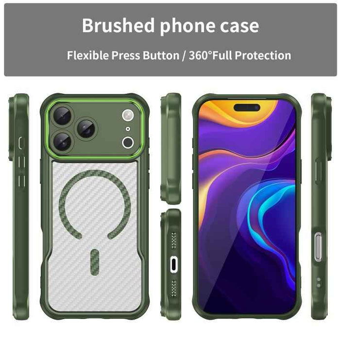 For iPhone 17 Pro Max Carbon Fiber Texture MagSafe Translucent Phone Case(Green)
