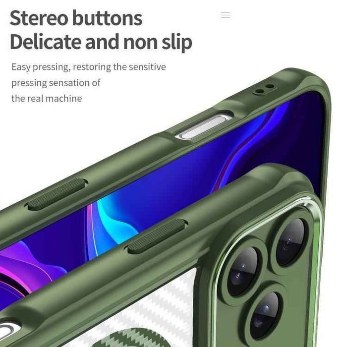 For iPhone 17 Pro Max Carbon Fiber Texture MagSafe Translucent Phone Case(Green)