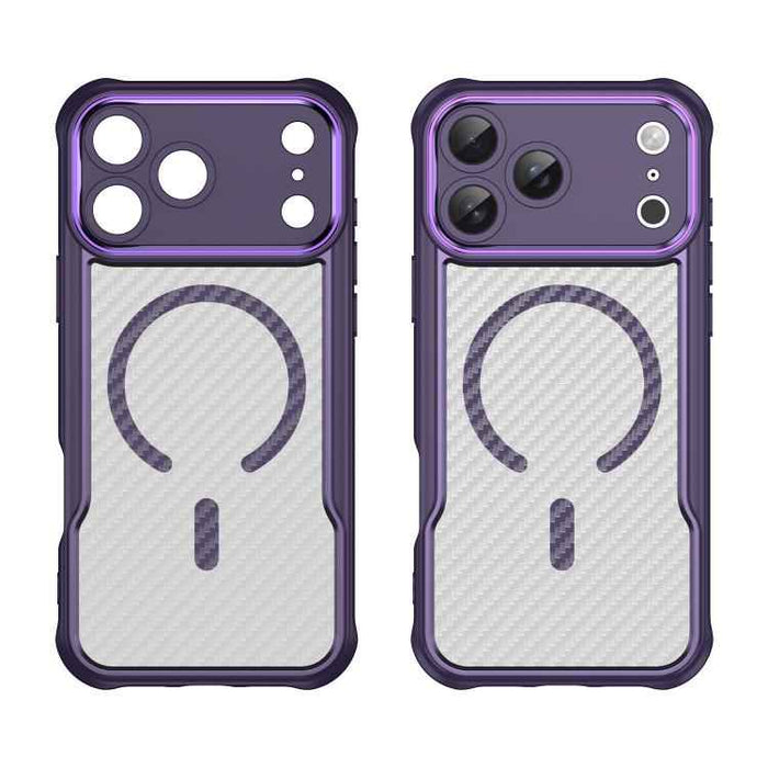 For iPhone 17 Pro Max Carbon Fiber Texture MagSafe Translucent Phone Case(Purple)
